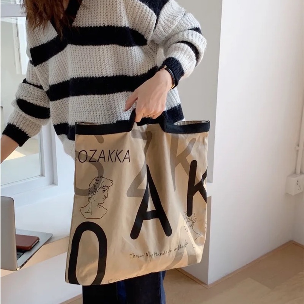Korean Vintage Letters Graphic Canvas Tote Bag - Picture 6 of 9